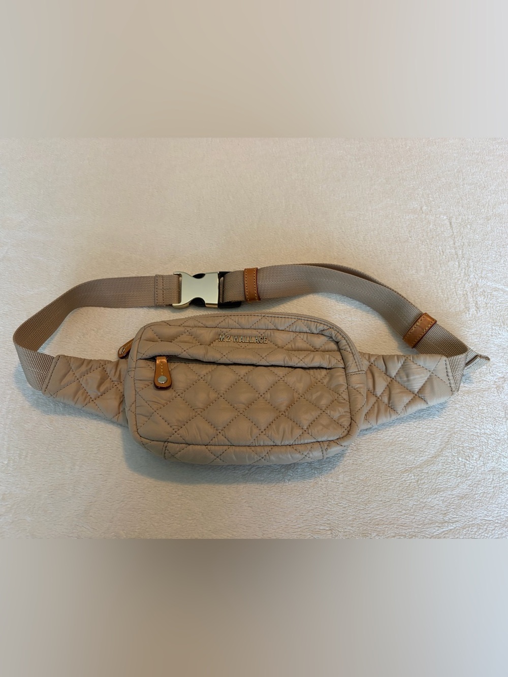MZ Wallace Quilted Belt Bag in Buff with Tan Accents